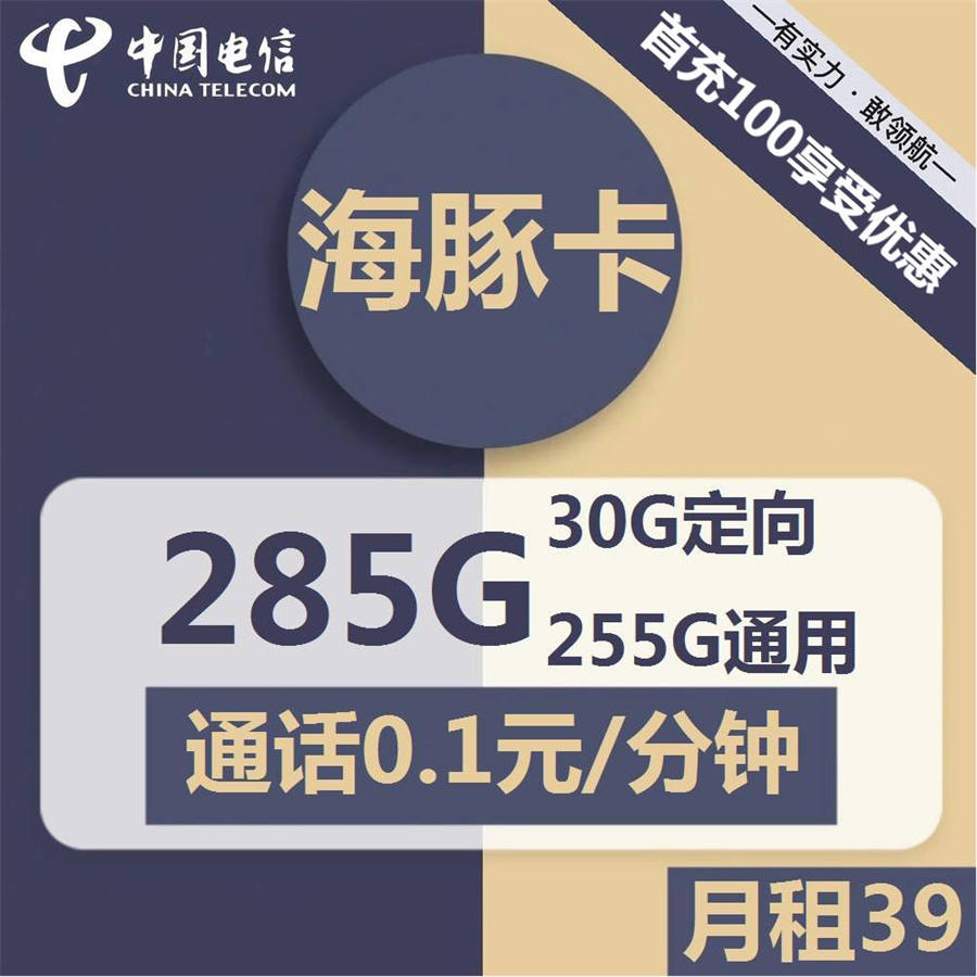 2356 | 电信海豚卡39元包255G通用+30G定向+通话0.1元/分钟